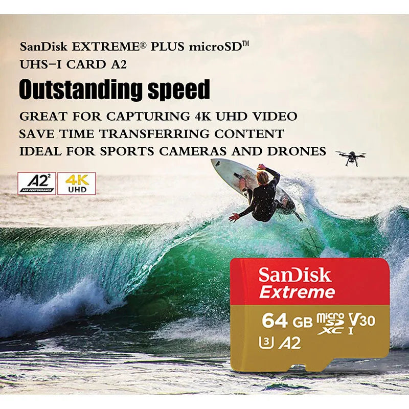 SanDisk Extreme Micro SD Card Memory Card 128GB 64GB 256GB 512GB 1T SDXC V30 A2 U3 4K TF for Camera Steam Deck Switch Rog Ally