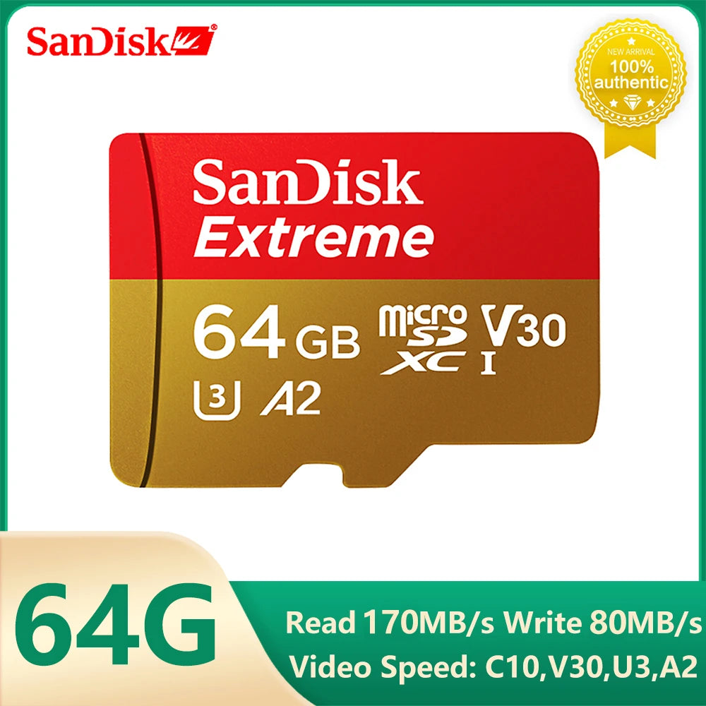 SanDisk Extreme Micro SD Card Memory Card 128GB 64GB 256GB 512GB 1T SDXC V30 A2 U3 4K TF for Camera Steam Deck Switch Rog Ally