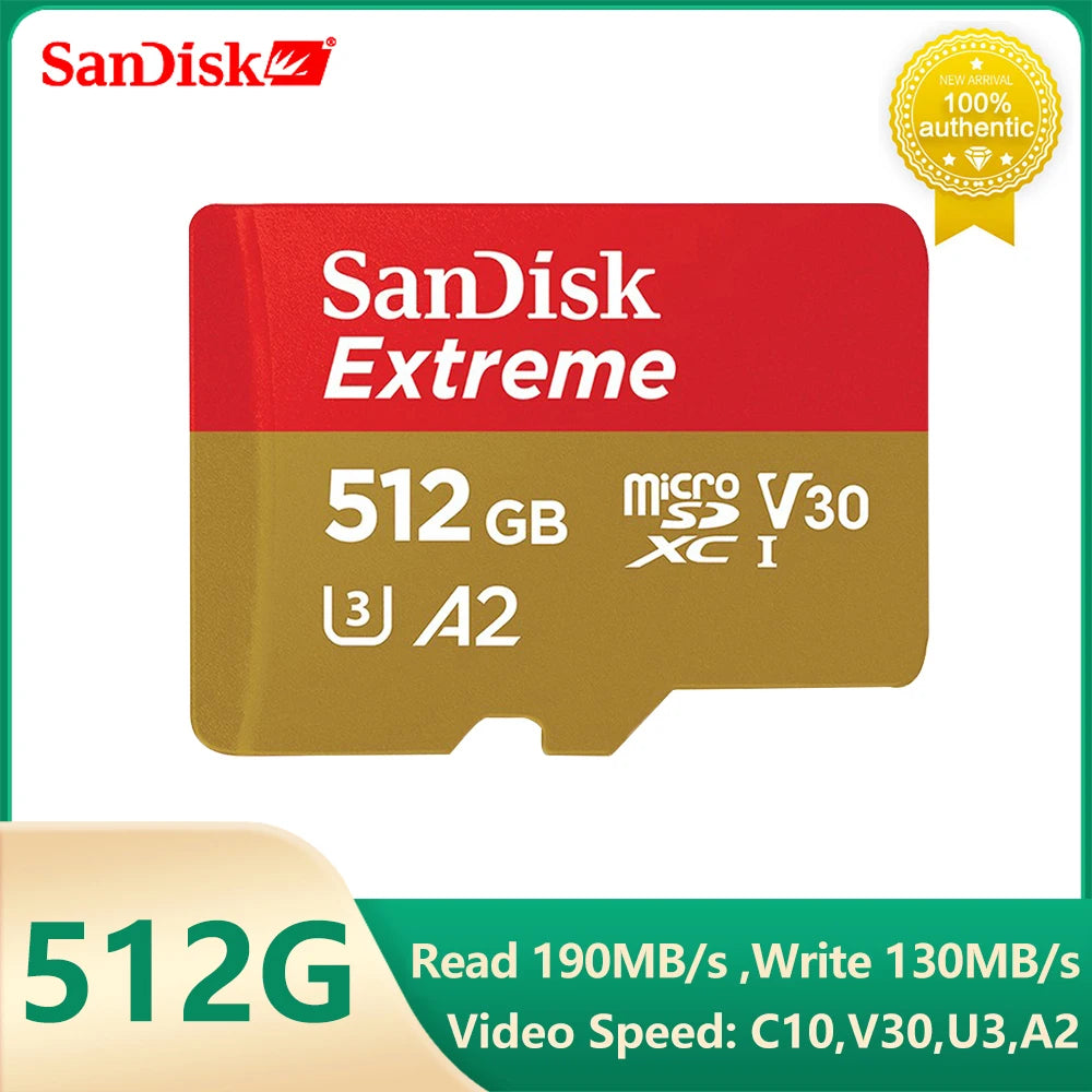 SanDisk Extreme Micro SD Card Memory Card 128GB 64GB 256GB 512GB 1T SDXC V30 A2 U3 4K TF for Camera Steam Deck Switch Rog Ally