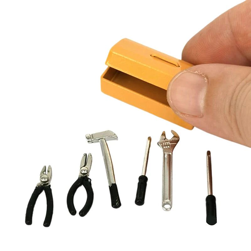 *1Set Furniture Accessories Doll House Decor Toys Gift Dollhouse Miniature Toolbox 【 Tool Box+6 Tools 】Handmade Tools Sets Model