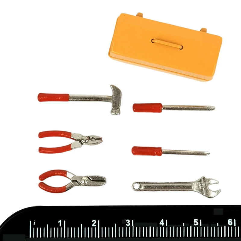*1Set Furniture Accessories Doll House Decor Toys Gift Dollhouse Miniature Toolbox 【 Tool Box+6 Tools 】Handmade Tools Sets Model