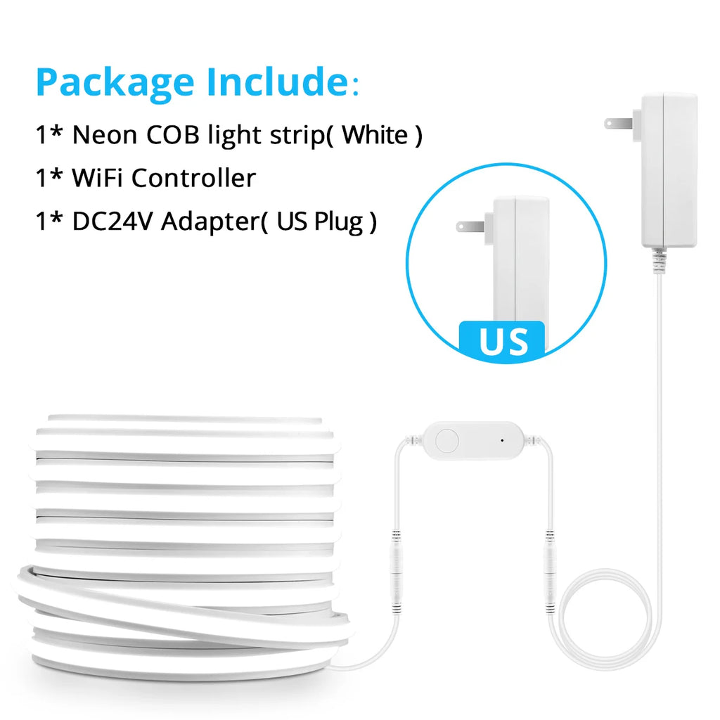 Alexa Silicone 24V Cob LED Strip Tuya Smart Home Wifi Lights Self Adhesive Neon Tape With Dimmable LED Dimmer Controller 5m 10m