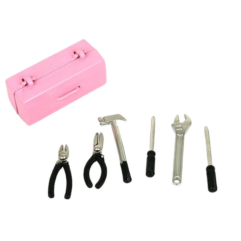 *1Set Furniture Accessories Doll House Decor Toys Gift Dollhouse Miniature Toolbox 【 Tool Box+6 Tools 】Handmade Tools Sets Model