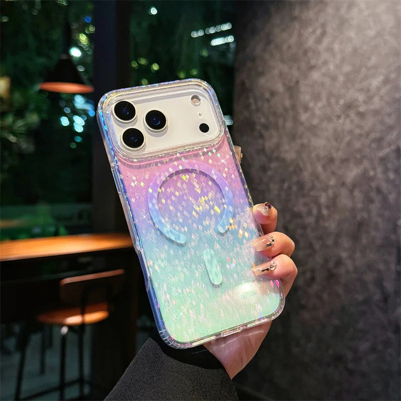 Gradient Glitter Bling Color Wireless Charging Magnetic For Magsafe Cases For iPhone 17 Air 16 15 14 Plus 13 12 Pro Max 11 Cover