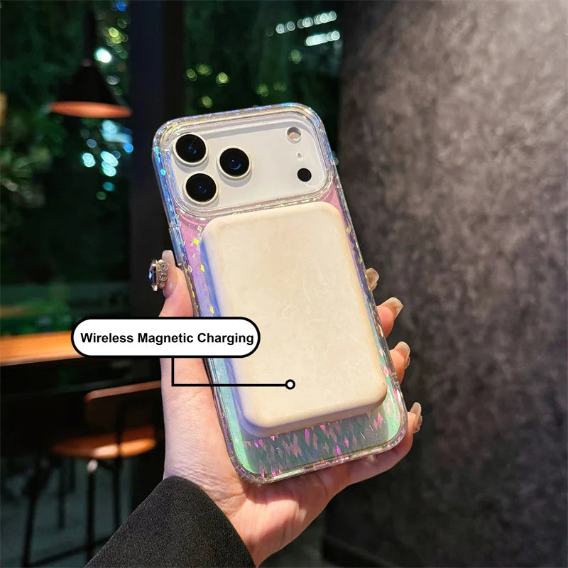 Gradient Glitter Bling Color Wireless Charging Magnetic For Magsafe Cases For iPhone 17 Air 16 15 14 Plus 13 12 Pro Max 11 Cover