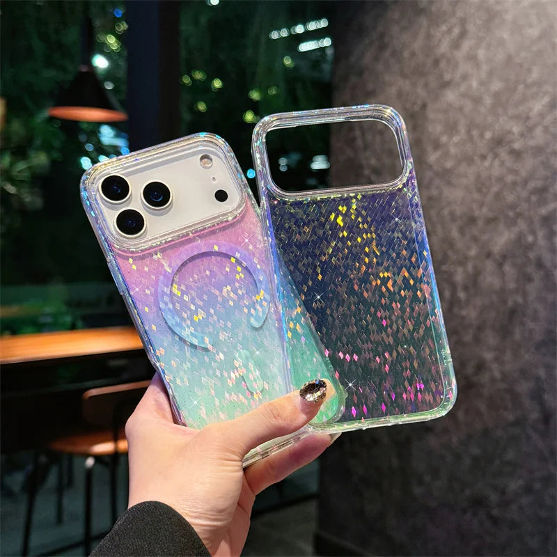 Gradient Glitter Bling Color Wireless Charging Magnetic For Magsafe Cases For iPhone 17 Air 16 15 14 Plus 13 12 Pro Max 11 Cover