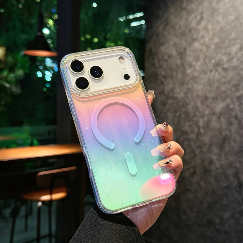 Gradient Glitter Bling Color Wireless Charging Magnetic For Magsafe Cases For iPhone 17 Air 16 15 14 Plus 13 12 Pro Max 11 Cover