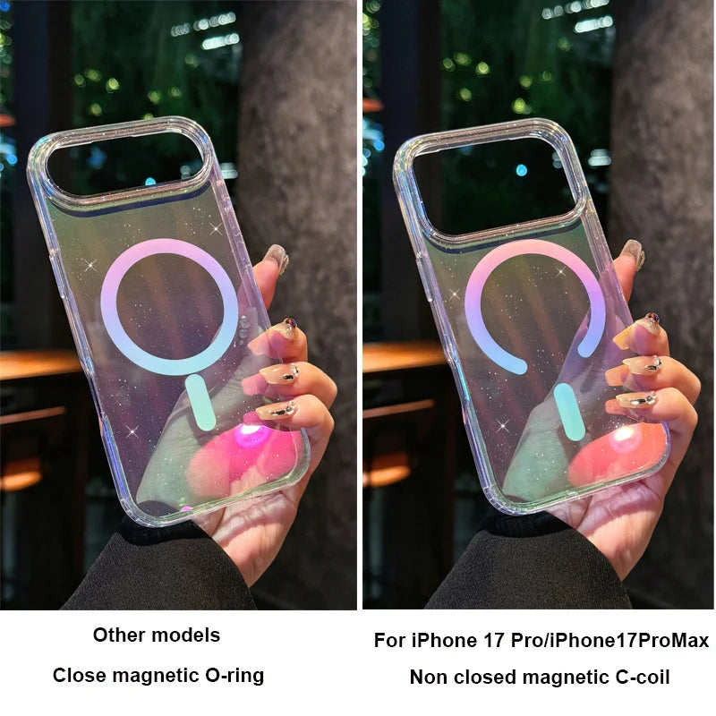 Gradient Glitter Bling Color Wireless Charging Magnetic For Magsafe Cases For iPhone 17 Air 16 15 14 Plus 13 12 Pro Max 11 Cover