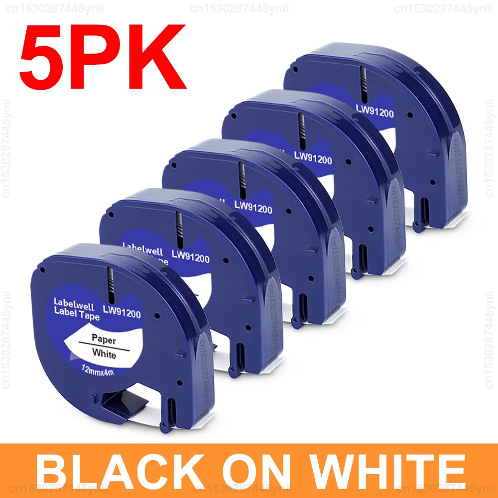 2/5/10Pcs 91201 91202 12267 12mm LT Tape Compatible for Dymo Letratag 91221 91331 91200 Label Tape for DYMO LT-100H Label Maker