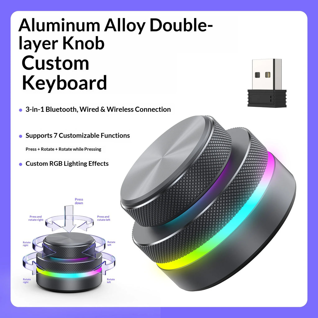 Reverse Direction Knob Single Key Keyboard Custom Multimedia Live Streaming Volume Knob Aluminum Alloy Cnc Bluetooth Keyboard