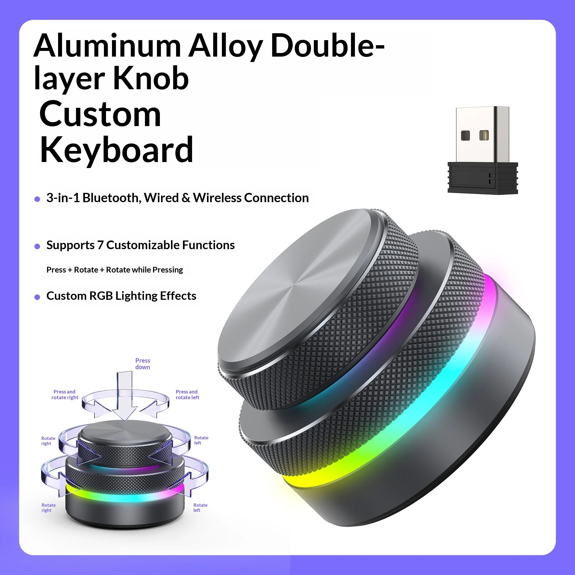 Reverse Direction Knob Single Key Keyboard Custom Multimedia Live Streaming Volume Knob Aluminum Alloy Cnc Bluetooth Keyboard