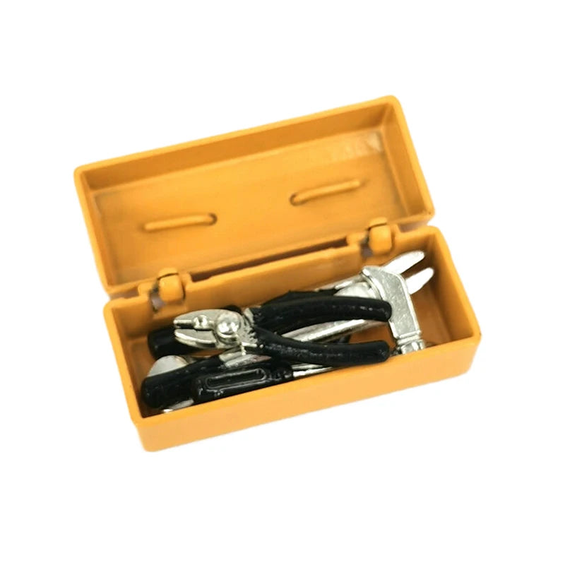 *1Set Furniture Accessories Doll House Decor Toys Gift Dollhouse Miniature Toolbox 【 Tool Box+6 Tools 】Handmade Tools Sets Model