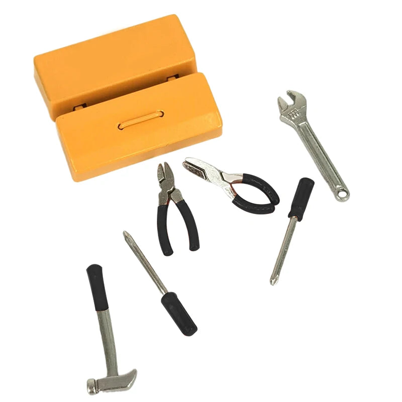 *1Set Furniture Accessories Doll House Decor Toys Gift Dollhouse Miniature Toolbox 【 Tool Box+6 Tools 】Handmade Tools Sets Model