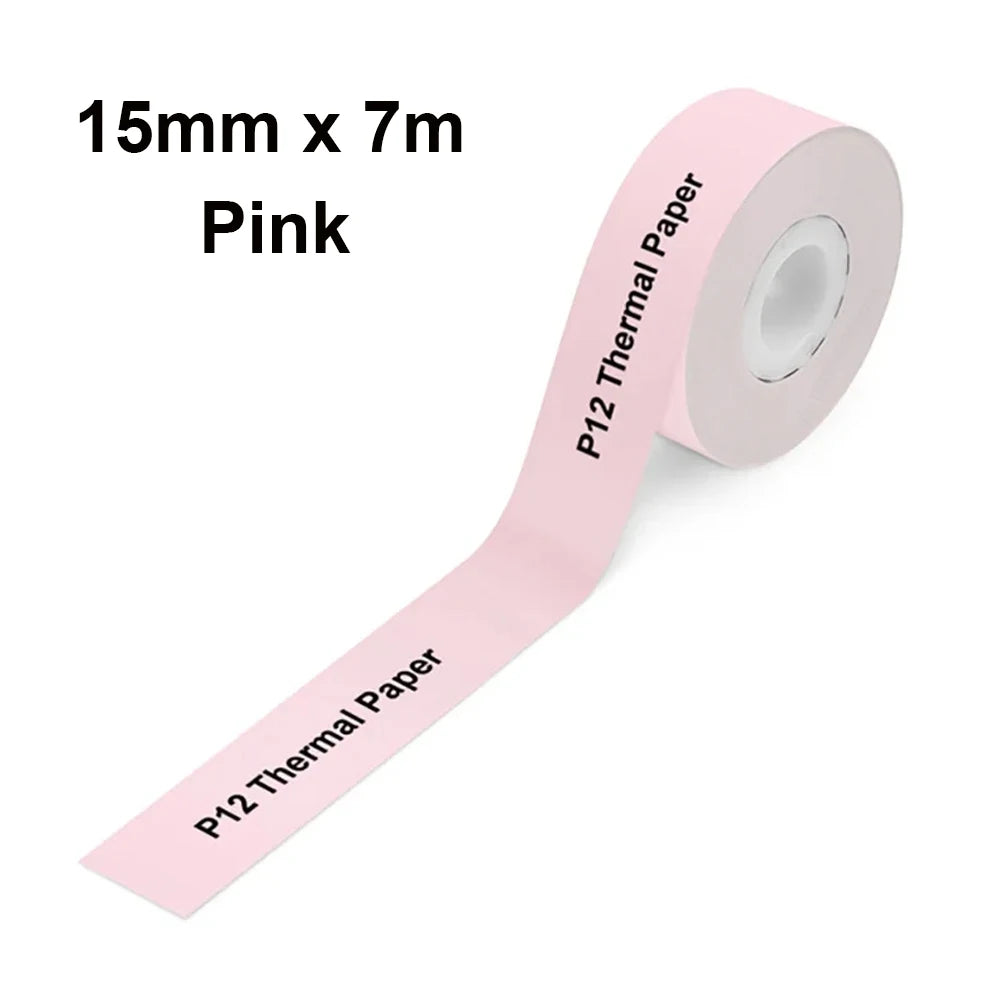 P12 Thermal Label Paper 15mm*4M/15mm*7M Adhesive Continue Label tape for P12/P15/P50/Q30/D30 KingJim LR5C Office Label Printer