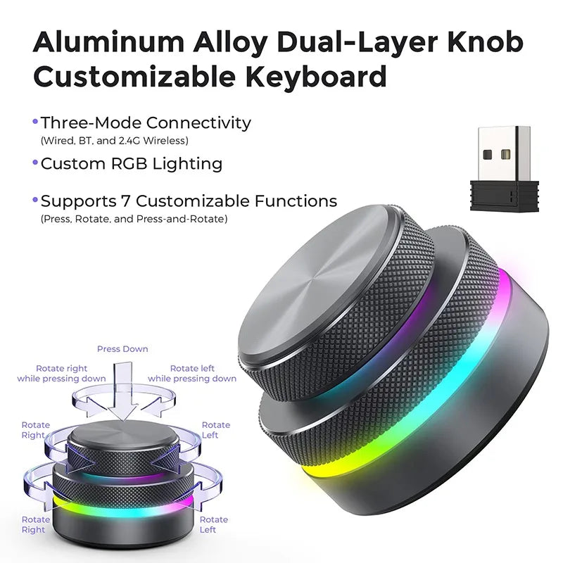 Reverse Direction Knob Single Key Keyboard Custom Multimedia Live Streaming Volume Knob Aluminum Alloy Cnc Bluetooth Keyboard