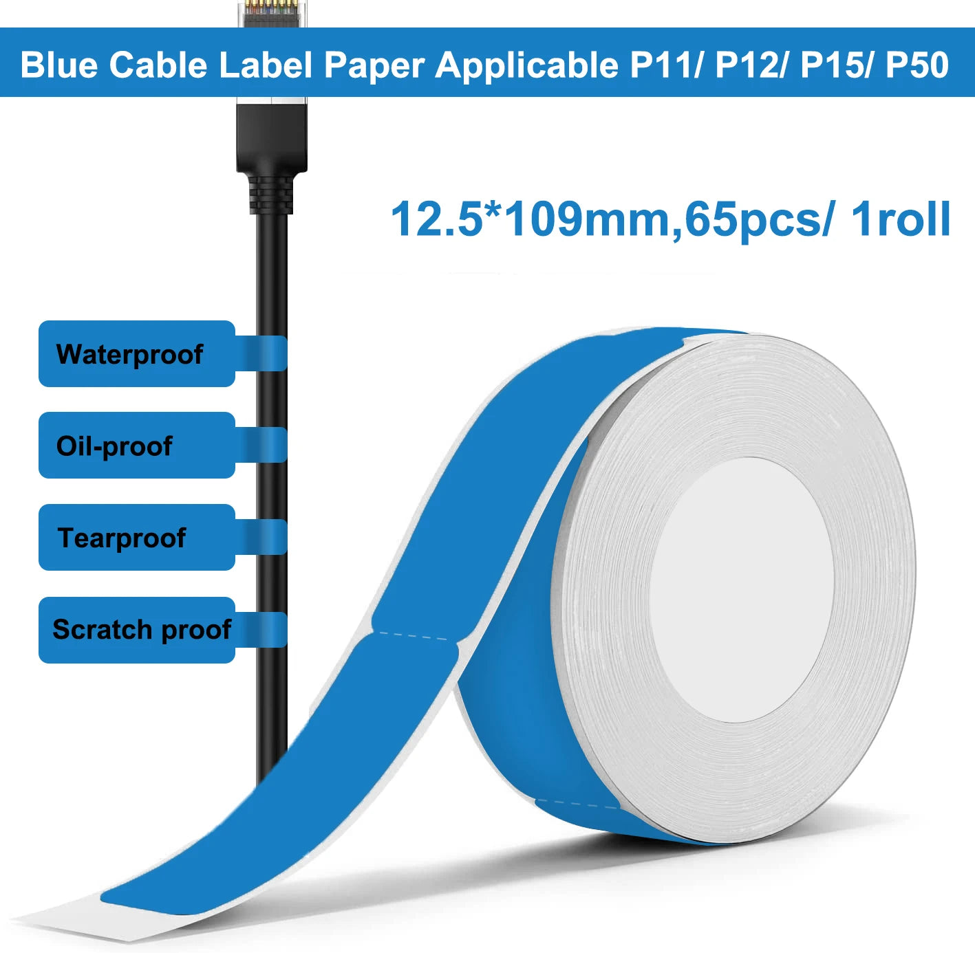 P12 Thermal Label Paper 15mm*4M/15mm*7M Adhesive Continue Label tape for P12/P15/P50/Q30/D30 KingJim LR5C Office Label Printer