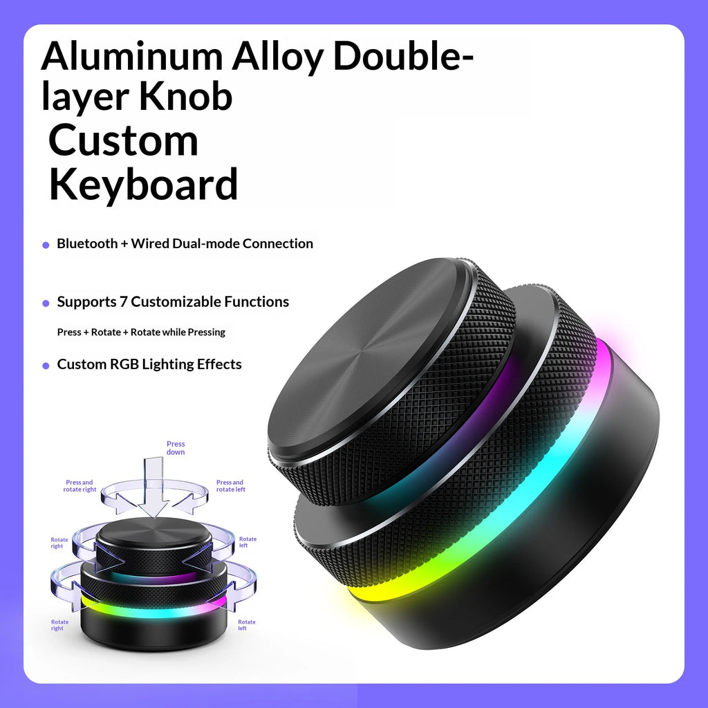 Reverse Direction Knob Single Key Keyboard Custom Multimedia Live Streaming Volume Knob Aluminum Alloy Cnc Bluetooth Keyboard
