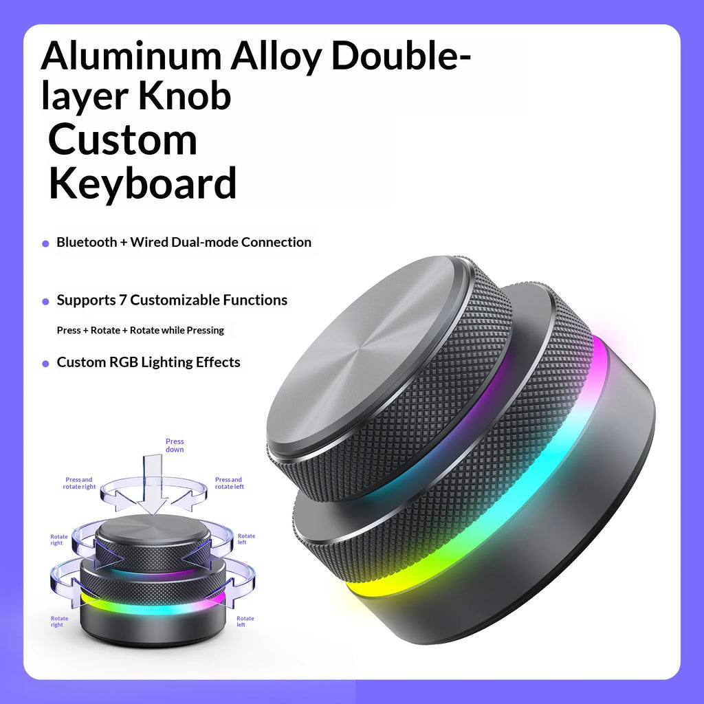Reverse Direction Knob Single Key Keyboard Custom Multimedia Live Streaming Volume Knob Aluminum Alloy Cnc Bluetooth Keyboard