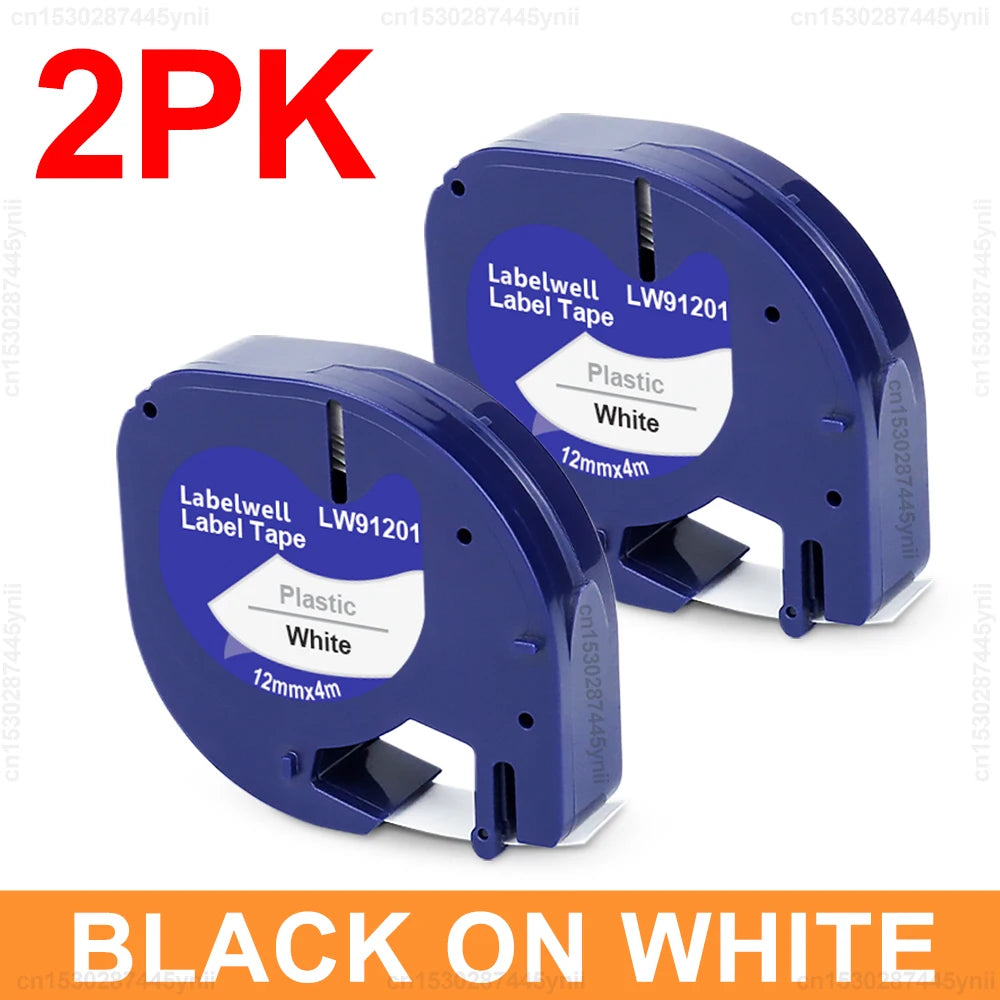 2/5/10Pcs 91201 91202 12267 12mm LT Tape Compatible for Dymo Letratag 91221 91331 91200 Label Tape for DYMO LT-100H Label Maker
