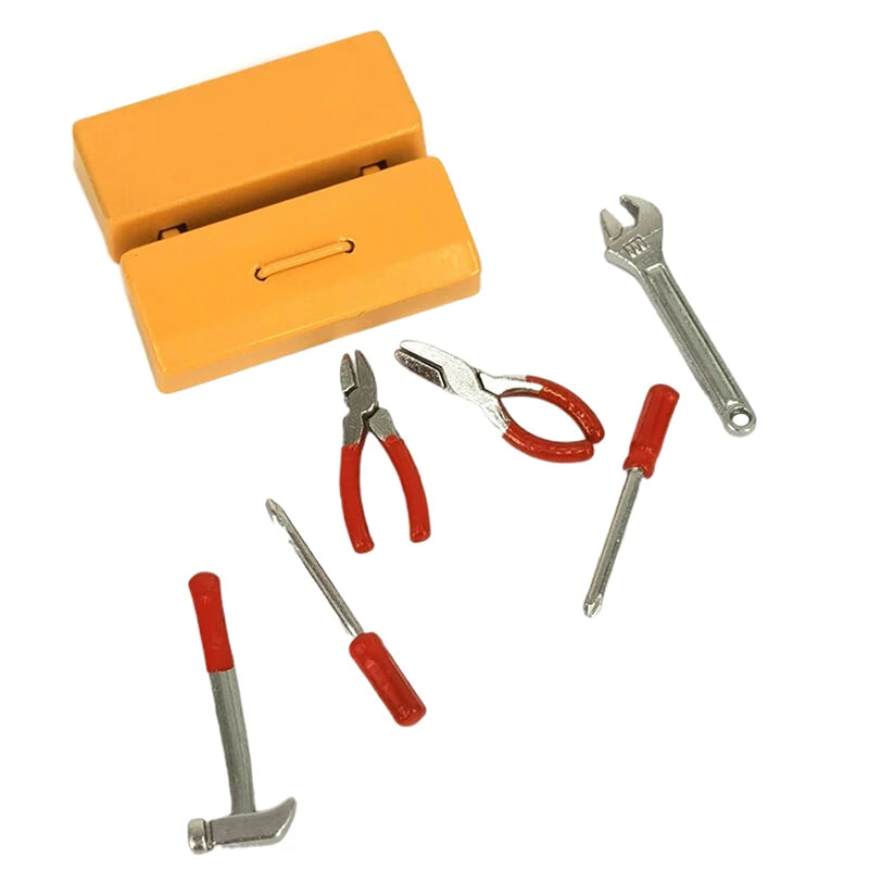 *1Set Furniture Accessories Doll House Decor Toys Gift Dollhouse Miniature Toolbox 【 Tool Box+6 Tools 】Handmade Tools Sets Model