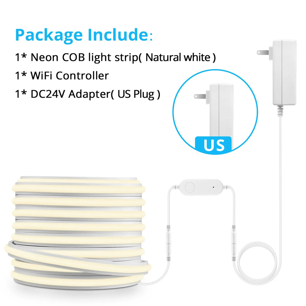 Alexa Silicone 24V Cob LED Strip Tuya Smart Home Wifi Lights Self Adhesive Neon Tape With Dimmable LED Dimmer Controller 5m 10m