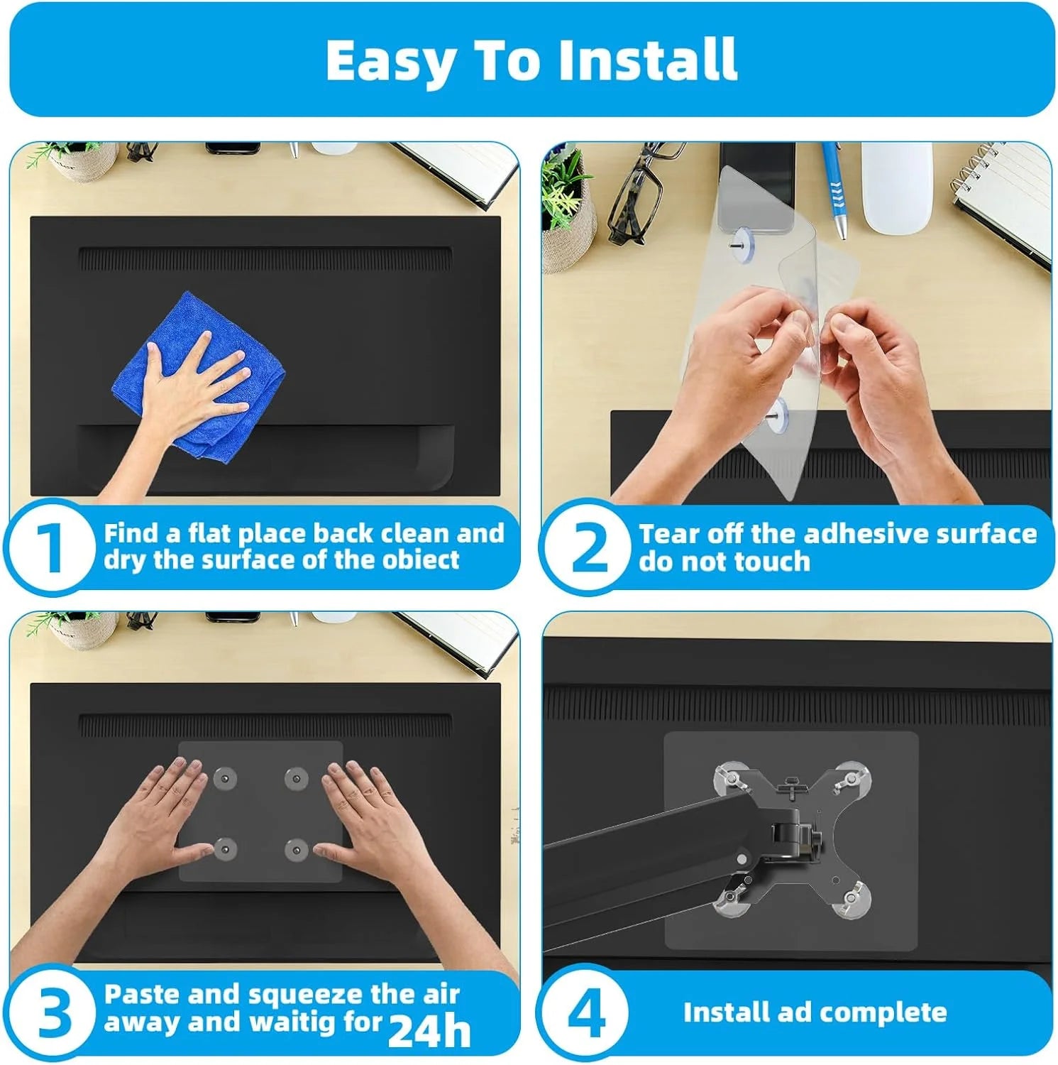 1pc Adhesive Tape for Desktop LED LCD Monitor Holder Arm Extension VESA Adapter Fixing Bracket Display Bracket No Mounting Hole