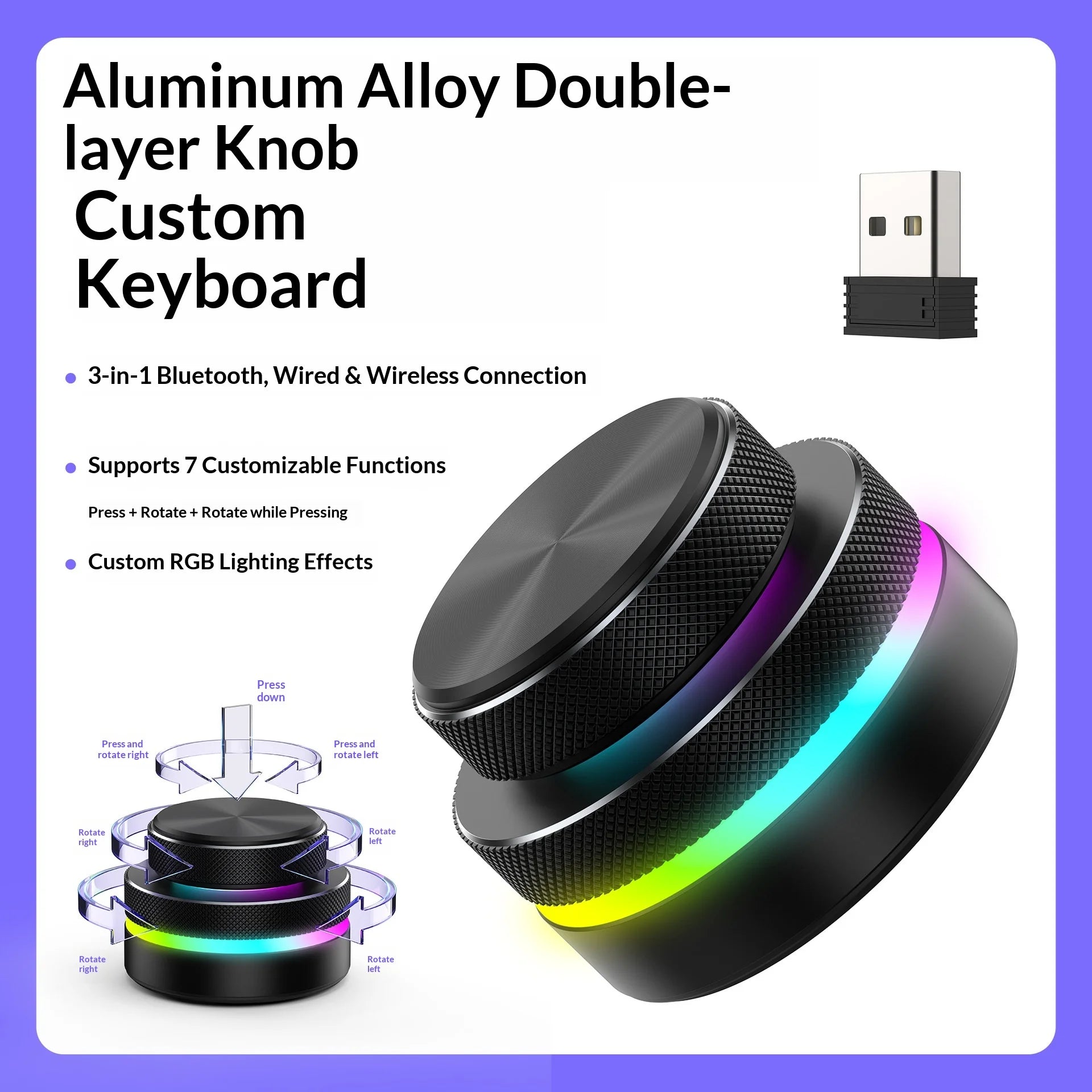 Reverse Direction Knob Single Key Keyboard Custom Multimedia Live Streaming Volume Knob Aluminum Alloy Cnc Bluetooth Keyboard