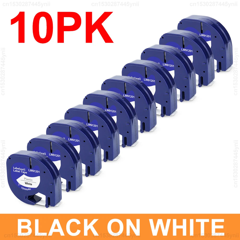 2/5/10Pcs 91201 91202 12267 12mm LT Tape Compatible for Dymo Letratag 91221 91331 91200 Label Tape for DYMO LT-100H Label Maker