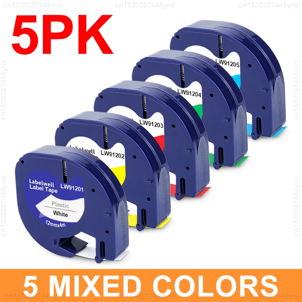 2/5/10Pcs 91201 91202 12267 12mm LT Tape Compatible for Dymo Letratag 91221 91331 91200 Label Tape for DYMO LT-100H Label Maker