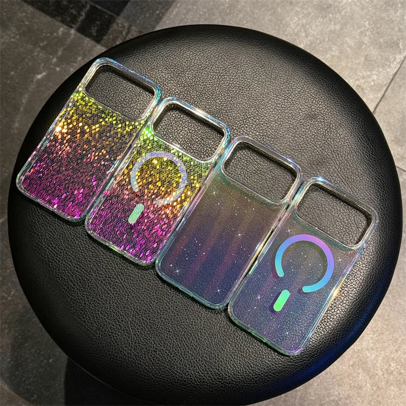 Gradient Glitter Bling Color Wireless Charging Magnetic For Magsafe Cases For iPhone 17 Air 16 15 14 Plus 13 12 Pro Max 11 Cover