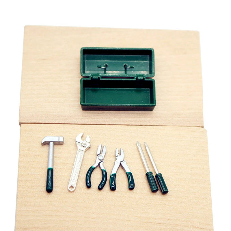 *1Set Furniture Accessories Doll House Decor Toys Gift Dollhouse Miniature Toolbox 【 Tool Box+6 Tools 】Handmade Tools Sets Model