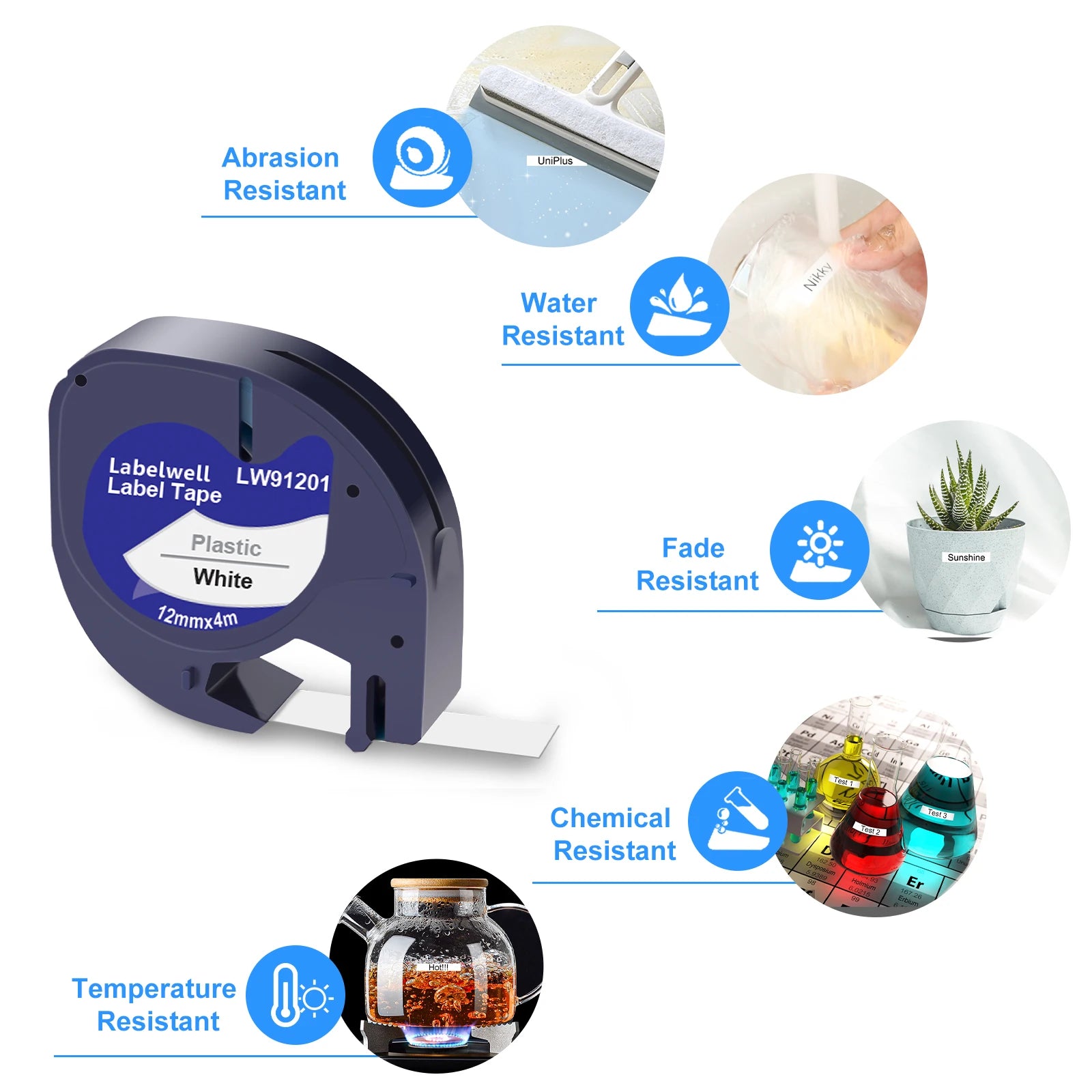 2/5/10Pcs 91201 91202 12267 12mm LT Tape Compatible for Dymo Letratag 91221 91331 91200 Label Tape for DYMO LT-100H Label Maker