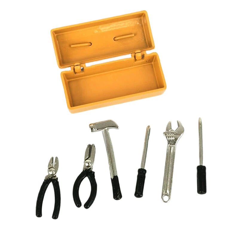 *1Set Furniture Accessories Doll House Decor Toys Gift Dollhouse Miniature Toolbox 【 Tool Box+6 Tools 】Handmade Tools Sets Model