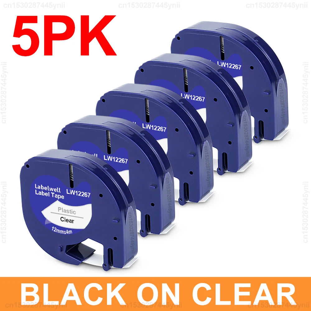 2/5/10Pcs 91201 91202 12267 12mm LT Tape Compatible for Dymo Letratag 91221 91331 91200 Label Tape for DYMO LT-100H Label Maker