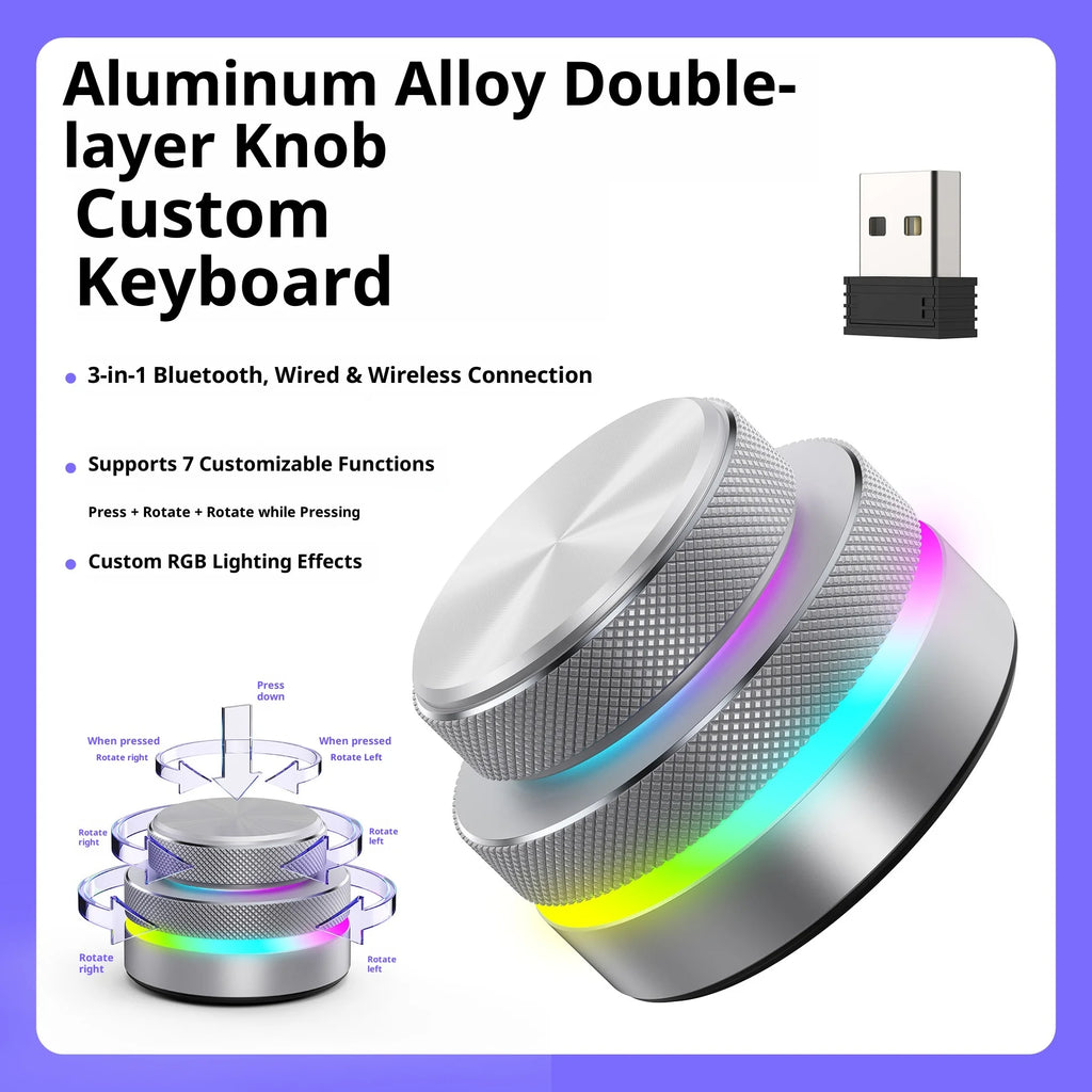 Reverse Direction Knob Single Key Keyboard Custom Multimedia Live Streaming Volume Knob Aluminum Alloy Cnc Bluetooth Keyboard