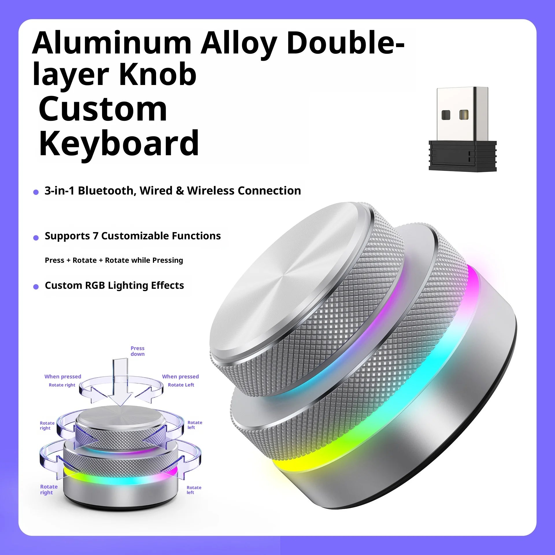 Reverse Direction Knob Single Key Keyboard Custom Multimedia Live Streaming Volume Knob Aluminum Alloy Cnc Bluetooth Keyboard