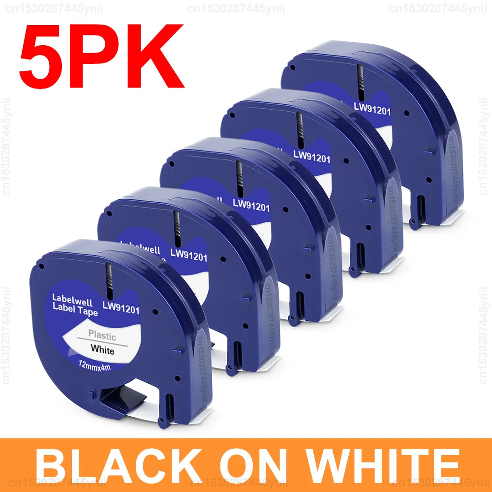 2/5/10Pcs 91201 91202 12267 12mm LT Tape Compatible for Dymo Letratag 91221 91331 91200 Label Tape for DYMO LT-100H Label Maker