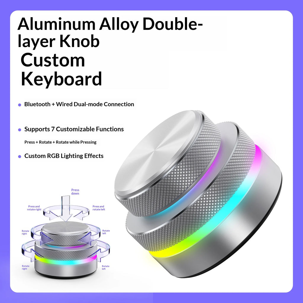 Reverse Direction Knob Single Key Keyboard Custom Multimedia Live Streaming Volume Knob Aluminum Alloy Cnc Bluetooth Keyboard