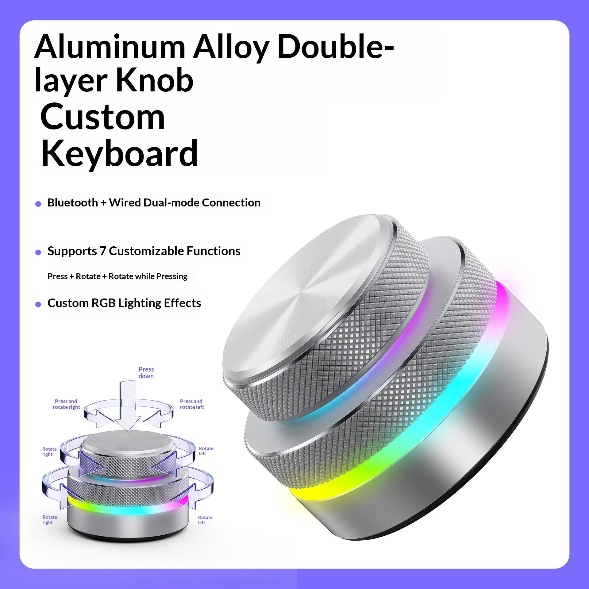 Reverse Direction Knob Single Key Keyboard Custom Multimedia Live Streaming Volume Knob Aluminum Alloy Cnc Bluetooth Keyboard