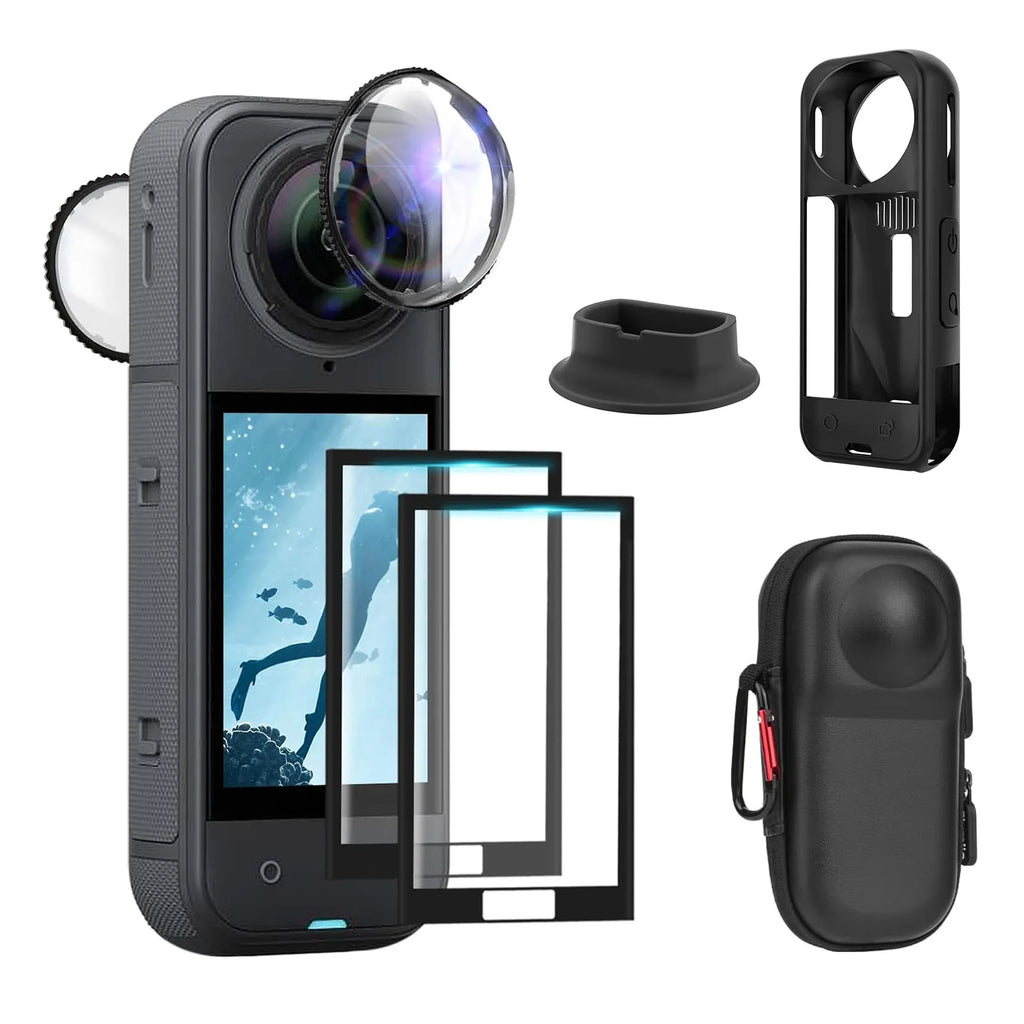 For Insta 360 X5 Accessories Kit Include Carry Case/Silicone Cover/Lens Guards/Screen Tempered Glass/Silicone Support Base Mount
